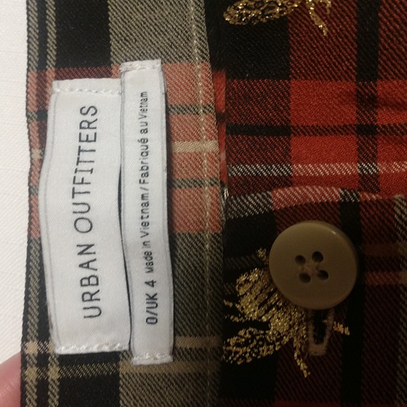 Urban Outfitters High Waist Plaid Bee Print Cropped Trousers Size 0 - Picture 5 of 10